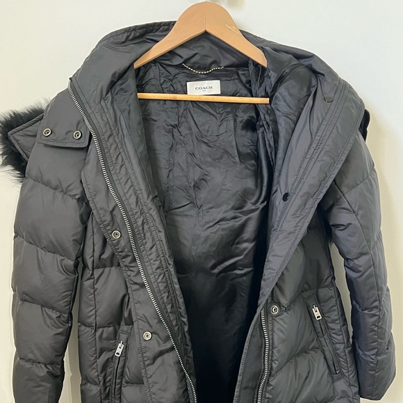 Coach Black Long Puffer Coat with Fur Hood - Picture 8 of 8